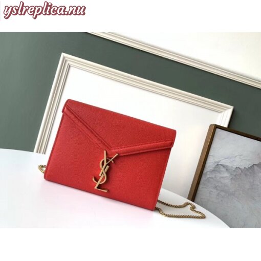 Replica YSL Fake Saint Laurent WOC Cassandra Chain Wallet In Red Leather 4