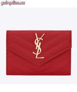 Replica YSL Fake Saint Laurent Small Envelope Wallet In Red Leather