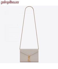 Replica YSL Fake Saint Laurent WOC Cassandra Chain Wallet In White Leather