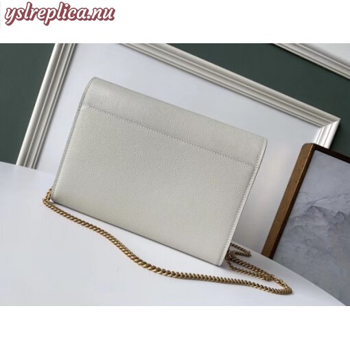 Replica YSL Fake Saint Laurent WOC Cassandra Chain Wallet In White Leather 4