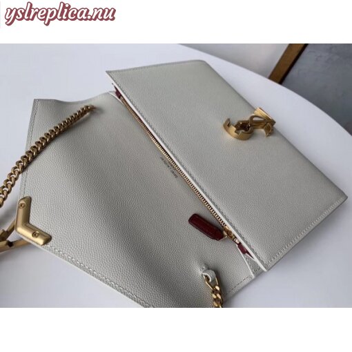 Replica YSL Fake Saint Laurent WOC Cassandra Chain Wallet In White Leather 9