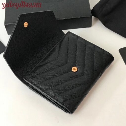 Replica YSL Fake Saint Laurent Compact Tri Fold Wallet In Black Leather 4