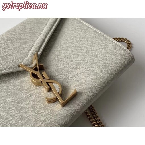 Replica YSL Fake Saint Laurent WOC Cassandra Chain Wallet In White Leather 10