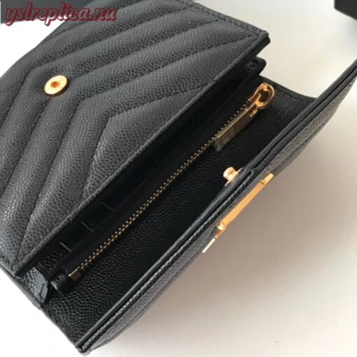 Replica YSL Fake Saint Laurent Compact Tri Fold Wallet In Black Leather 5