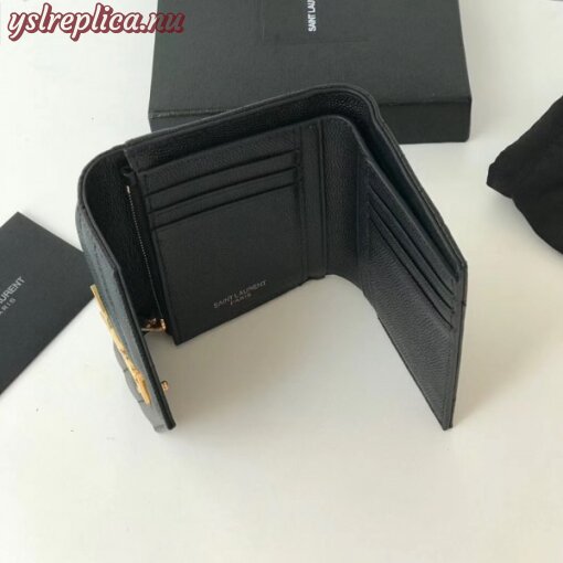 Replica YSL Fake Saint Laurent Compact Tri Fold Wallet In Black Leather 7