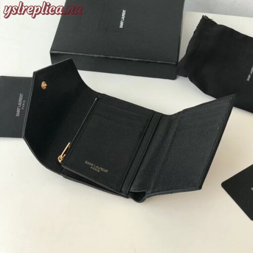 Replica YSL Fake Saint Laurent Compact Tri Fold Wallet In Black Leather 8