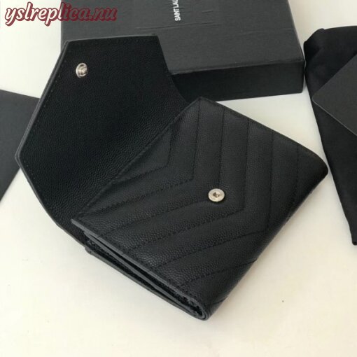 Replica YSL Fake Saint Laurent Compact Tri Fold Wallet In Noir Leather 4