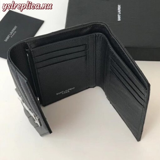 Replica YSL Fake Saint Laurent Compact Tri Fold Wallet In Noir Leather 6