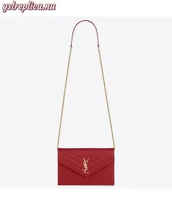 Replica YSL Fake Saint Laurent WOC Envelope Chain Wallet In Red Leather