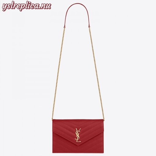 Replica YSL Fake Saint Laurent WOC Envelope Chain Wallet In Red Leather