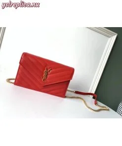 Replica YSL Fake Saint Laurent WOC Envelope Chain Wallet In Red Leather 2