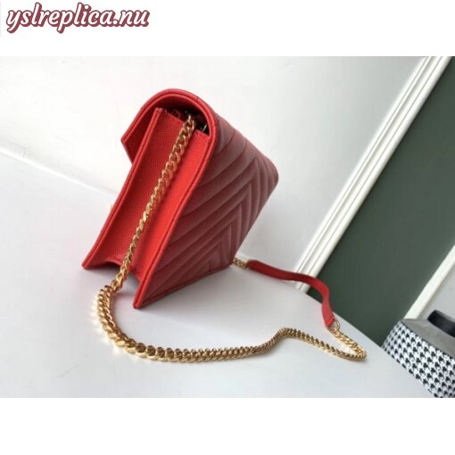 Replica YSL Fake Saint Laurent WOC Envelope Chain Wallet In Red Leather 3