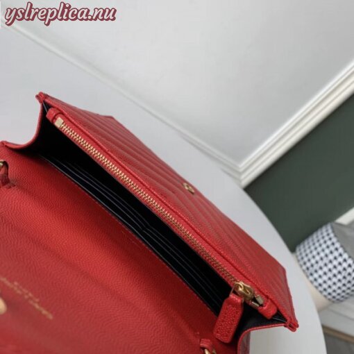 Replica YSL Fake Saint Laurent WOC Envelope Chain Wallet In Red Leather 4