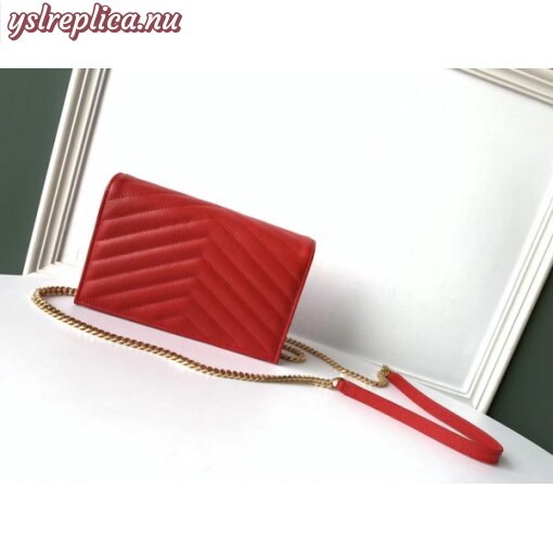 Replica YSL Fake Saint Laurent WOC Envelope Chain Wallet In Red Leather 6