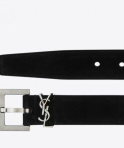 Replica YSL Fake Saint Laurent Monogramme Belt 30MM In Black Suede