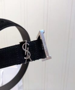 Replica YSL Fake Saint Laurent Monogramme Belt 30MM In Black Suede 2
