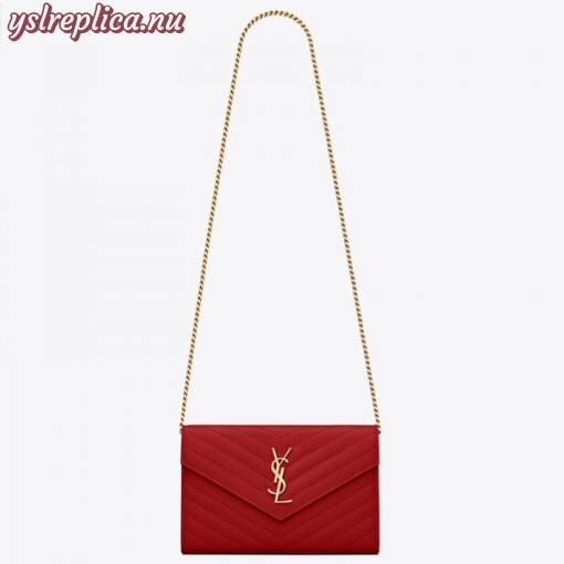 Replica YSL Fake Saint Laurent WOC Monogram Chain Wallet In Red Leather