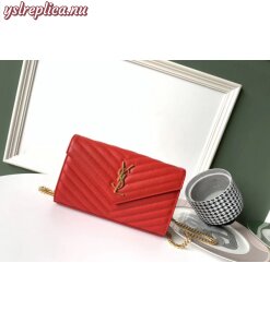 Replica YSL Fake Saint Laurent WOC Monogram Chain Wallet In Red Leather 2