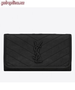 Replica YSL Fake Saint Laurent Niki Large Wallet In Black Crinkled Vintage Leather