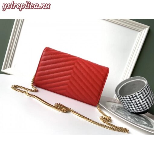 Replica YSL Fake Saint Laurent WOC Monogram Chain Wallet In Red Leather 8