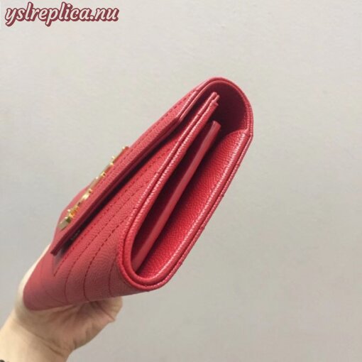 Replica YSL Fake Saint Laurent Large Monogram Flap Wallet In Red Grained Leather
