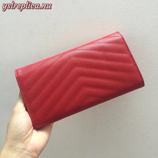 Replica YSL Fake Saint Laurent Large Monogram Flap Wallet In Red Grained Leather 4
