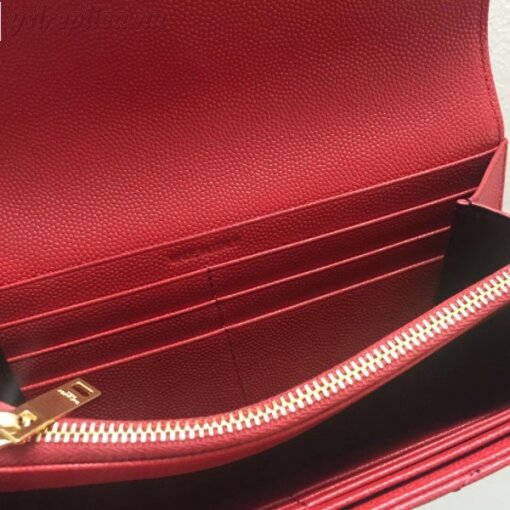 Replica YSL Fake Saint Laurent Large Monogram Flap Wallet In Red Grained Leather 5