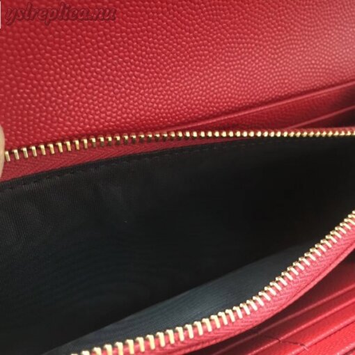 Replica YSL Fake Saint Laurent Large Monogram Flap Wallet In Red Grained Leather 7