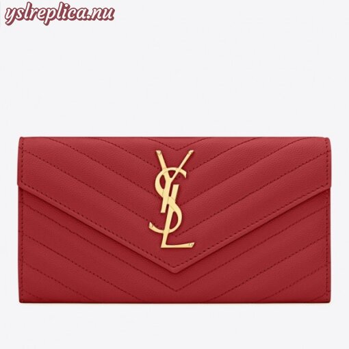 Replica YSL Fake Saint Laurent Large Monogram Flap Wallet In Red Grained Leather 8