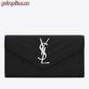 Replica YSL Fake Saint Laurent Large Monogram Flap Wallet In Noir Grained Leather