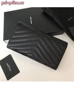 Replica YSL Fake Saint Laurent Large Monogram Flap Wallet In Noir Grained Leather 2