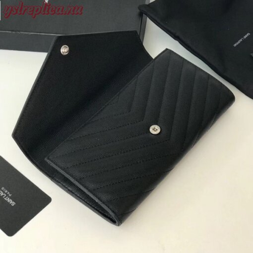 Replica YSL Fake Saint Laurent Large Monogram Flap Wallet In Noir Grained Leather 4