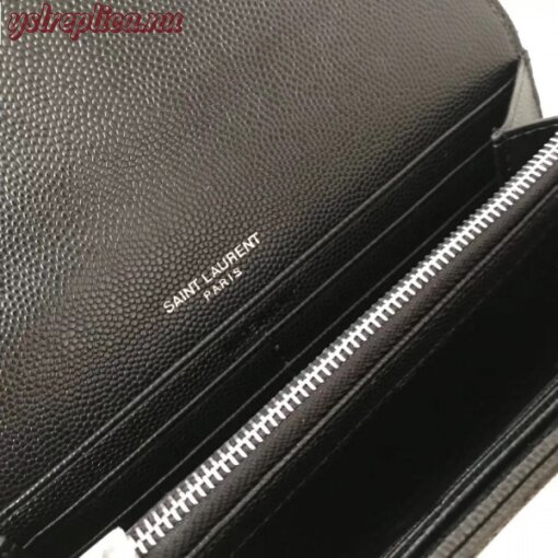 Replica YSL Fake Saint Laurent Large Monogram Flap Wallet In Noir Grained Leather 8
