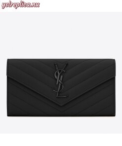 Replica YSL Fake Saint Laurent Large Monogram Flap All Black Wallet