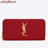 Replica YSL Fake Saint Laurent Monogram Zip Around Wallet In Red Grained Leather