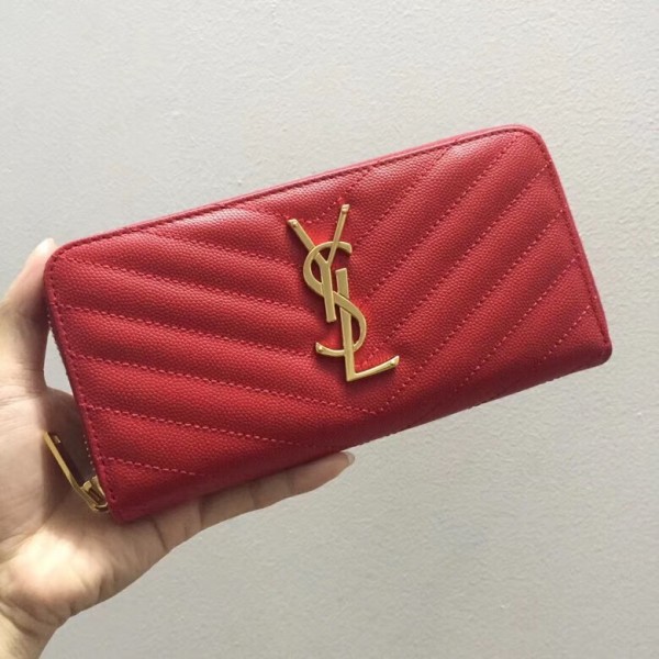 Replica YSL Fake Saint Laurent Monogram Zip Around Wallet In Red