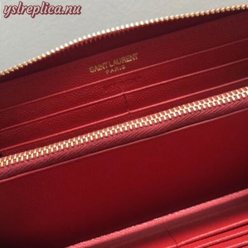 Replica YSL Fake Saint Laurent Monogram Zip Around Wallet In Red Grained Leather 3