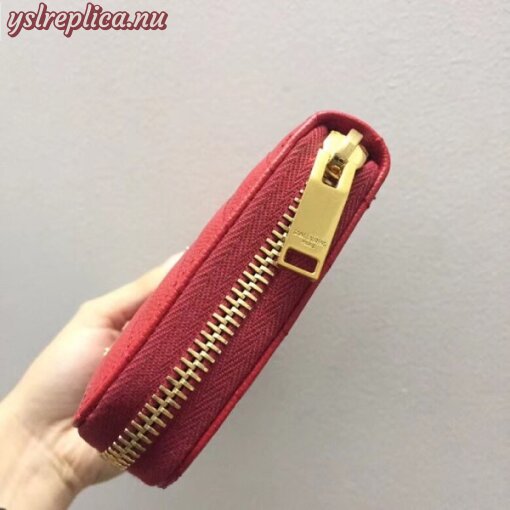 Replica YSL Fake Saint Laurent Monogram Zip Around Wallet In Red Grained Leather 4