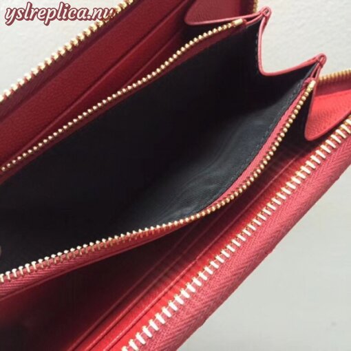 Replica YSL Fake Saint Laurent Monogram Zip Around Wallet In Red Grained Leather 5