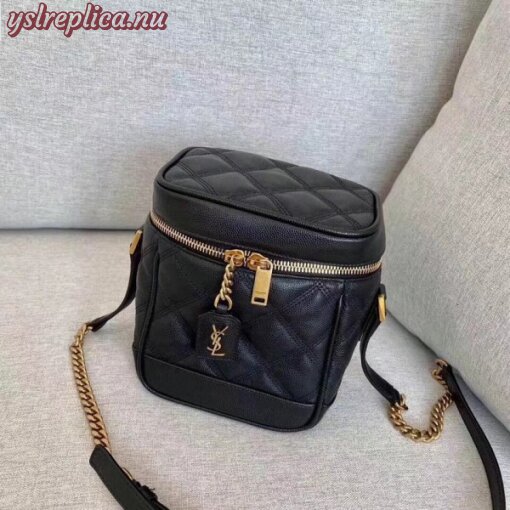 Replica YSL Fake Saint Laurent 80’s Vanity Bag In Black Quilted Grained Leather 2