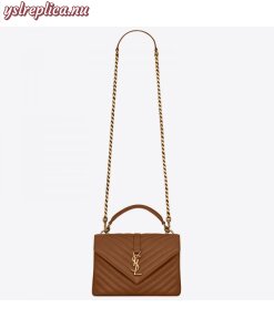 Replica YSL Fake Saint Laurent College Medium Bag In Brown Matelasse Leather
