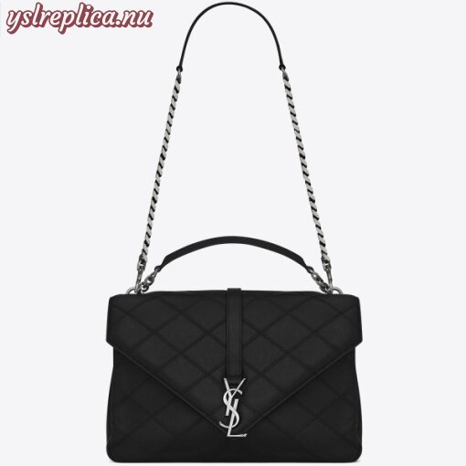 Replica YSL Fake Saint Laurent Black Large Stitched Diamond Matelasse College Bag
