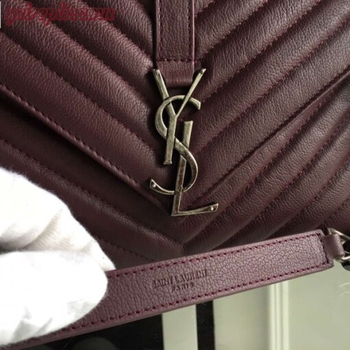 Replica YSL Fake Saint Laurent Medium College Bag In Bordeaux Goatskin Leather 4