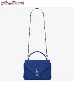 Replica YSL Fake Saint Laurent Medium College Bag In Blue Goatskin Leather