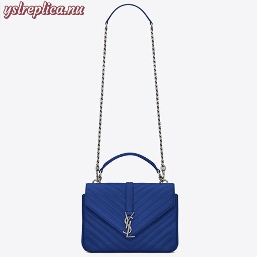 Replica YSL Fake Saint Laurent Medium College Bag In Blue Goatskin Leather