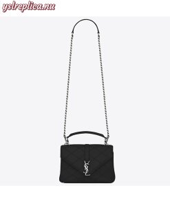 Replica YSL Fake Saint Laurent Medium College Bag In Black Matelasse Leather