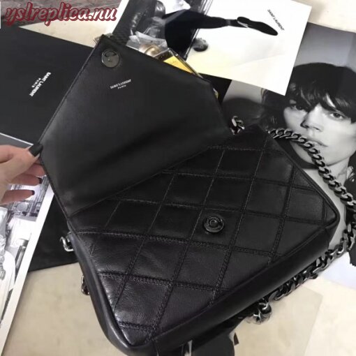 Replica YSL Fake Saint Laurent Medium College Bag In Black Matelasse Leather 6