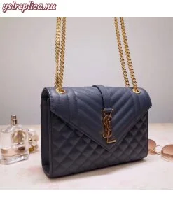 Replica YSL Fake Saint Laurent Medium Envelope Bag In Navy Blue Grained Leather 2