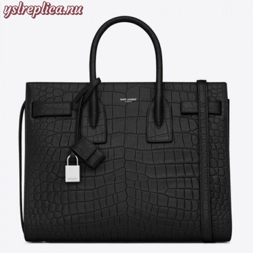 Replica YSL Fake Saint Laurent Small Sac De Jour Bag In Black Crocodile Leather