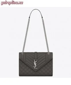 Replica YSL Fake Saint Laurent Medium Envelope Bag In Grey Grained Leather